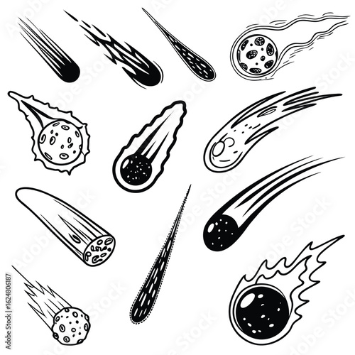 Comet icon vector set. Asteroid illustration sign collection. Meteorite symbol. Cosmos logo.
