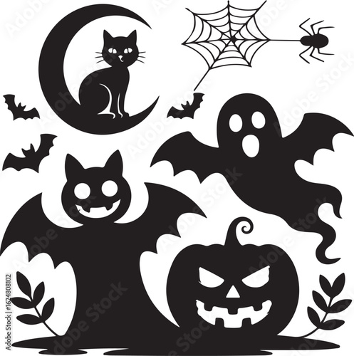 set of silhouettes of halloween