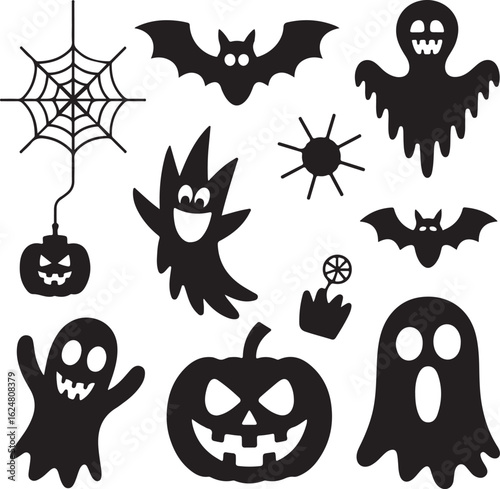set of silhouettes of halloween