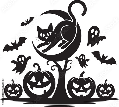 set of silhouettes of halloween