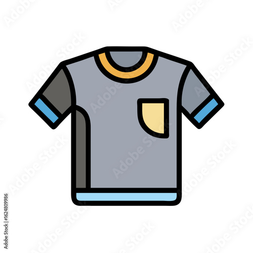 Short sleeve t-shirt with round neck and contrasting trim on plain background, representing casual clothing, summer fashion, and everyday wear
