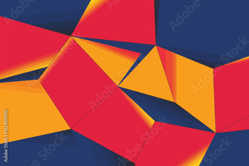 Abstract geometric design featuring red orange and blue polygons with a modern and artistic style