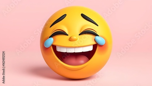 Laughter and Joy: A 3D Emoji with Tears of Laughter and a Wide Grin, Symbolizing Happiness, Humor, and Positive Emotions on a Pink Background