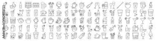 Variety of beverages in line art style suitable for pattern use
