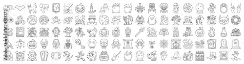 Halloween Doodle Icon Set Spooky Vector Clipart Collection for Festive Designs
