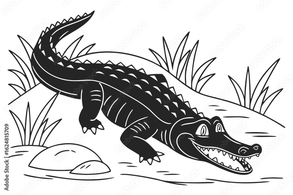 Fototapeta premium coloring page lineart the alligator black vector