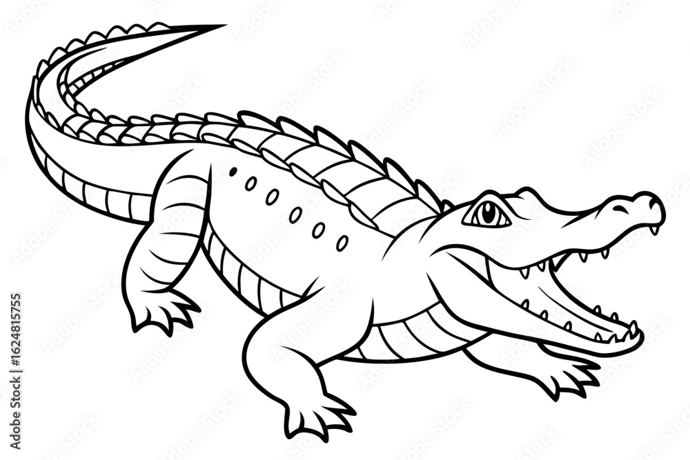 Fototapeta premium coloring page lineart the alligator black vector