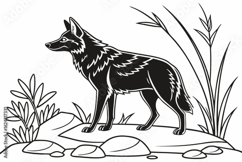 coloring page line art the jackal black vector