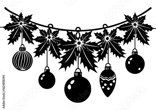  Christmas Garland with Hanging Baubles – Elegant Holiday Silhouette