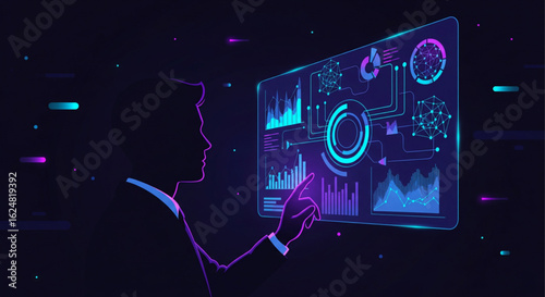 Futuristic Data Visualization Vector with Analyst and Holographic UI