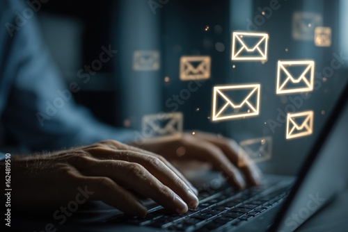 Email marketing campaign sending newsletter on laptop concept