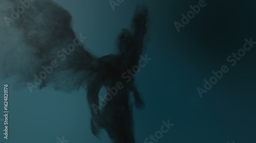 3d animation of an angel or demon built from particles