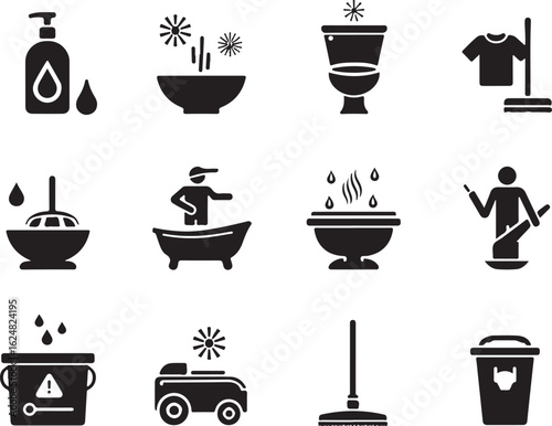 Essential cleaning icons for home and hygiene tasks