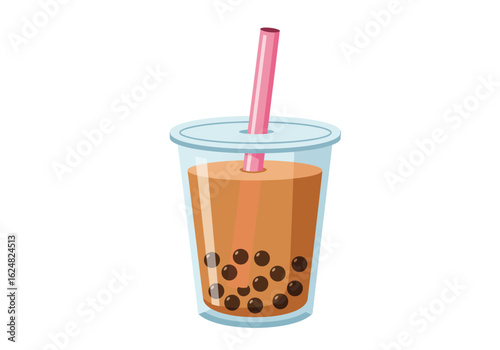 A cartoon boba tea cup filled with tapioca pearls and a straw