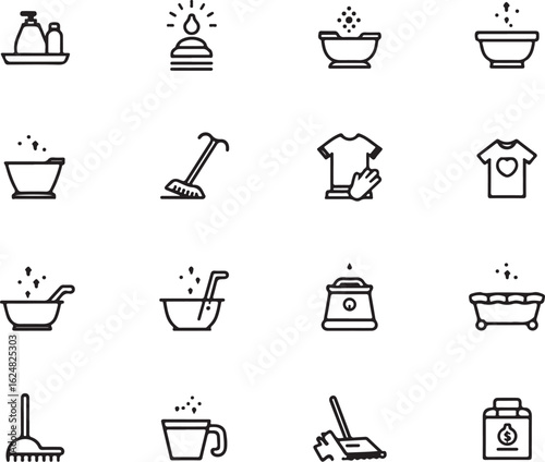 Clean home icons for laundry, bath, and cleaning tasks