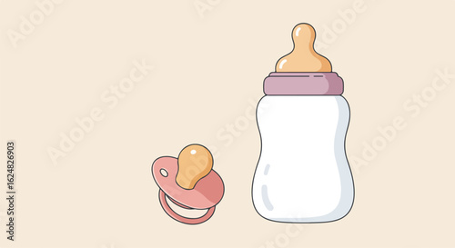 Baby Bottle and Pacifier on Light Background for a Nursery Design Element