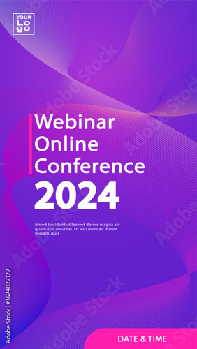 Minimal purple curve design for online webinar poster. Ideal for digital meetings, livestream events, remote learning, or business conference templates.