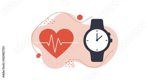 Watch tracking heartbeat on art background for health awareness promotion use