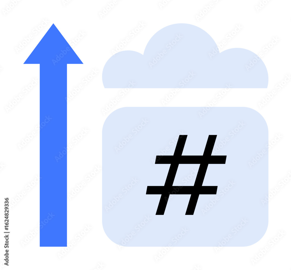Obraz premium Trending metadata tag in a calendar, cloud, upward arrow symbolizing social media growth, data insights, content momentum. Ideal for SEO, analytics, growth strategies, cloud technology brand