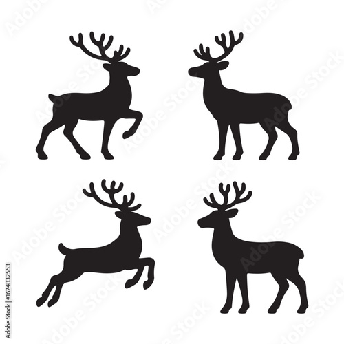 A set of Reindeer silhouette, black vector icon style