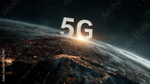 5G network spans the globe, glowing above the Earth's surface