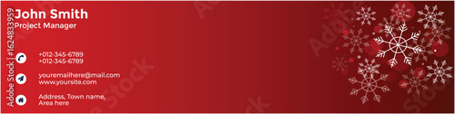 Festive red business card with snowflakes and contact details for john smith, project manager