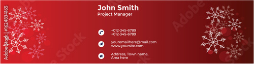 Elegant red business card with snowflakes and contact details for john smith, project manager