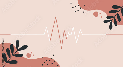 Abstract EKG Pulse on Background with Floral Accents for Medical Design