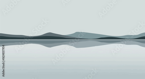 Mountains reflected on water surface, background for website or poster