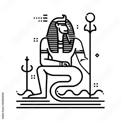 Minimalist vector art of sobek the egyptian crocodile god of the nile river in mythology theme on transparent background