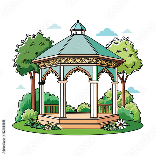 Elegant Garden Pavilion Vector Illustration