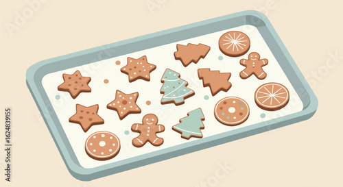 Baked treats tray, on table, holiday baking with tree, star, man shapes, for social media