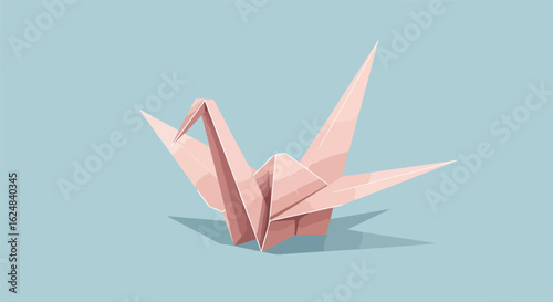 Paper crane creation, a symbol of hope, on a plain background. Flat design