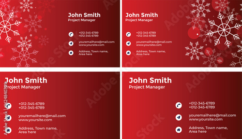 Red Business Card Templates with Snowflakes in Modern Minimalist Design with White Text and Icons for Corporate Branding