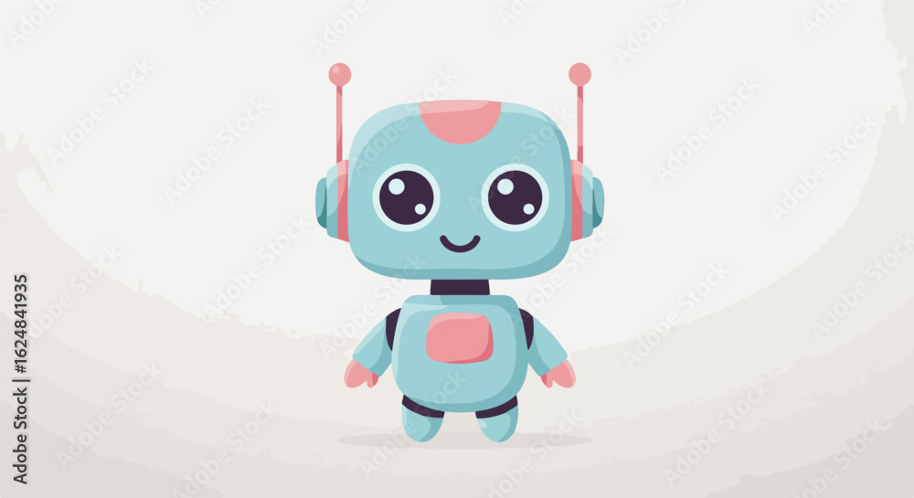 Fototapeta premium Adorable Cute Robot Standing on a Light Gray Background, Useful for Children's Content