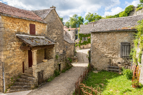 Photo of the old stones from a street in the medieval village of La Couvertoirade in France, Aveyron