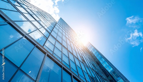 Glass buildings business concept. The glass facade of a skyscraper with a mirror 
