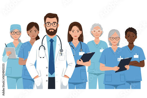 Diverse medical team stands united offering compassionate care and expertise for all