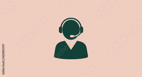 Icon of operator answering calls with headphones on plain background for web use