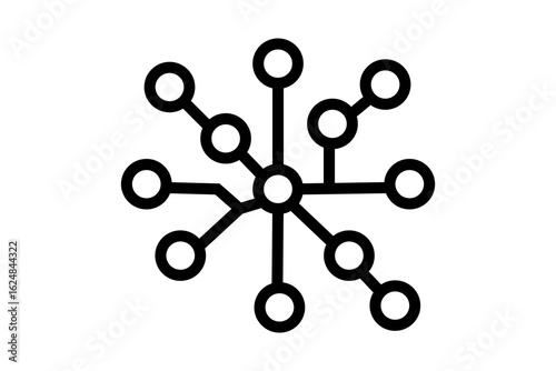 The image is a simple, black and white icon depicting a central node with several other nodes branching out from it.