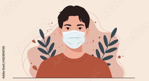 Man Wearing Mask, Decorative Background, Used for Health Awareness Campaigns