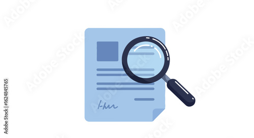 Magnifying glass over document with blank background. For report illustration
