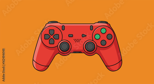 Red game controller on a solid color backdrop for website element or app icon