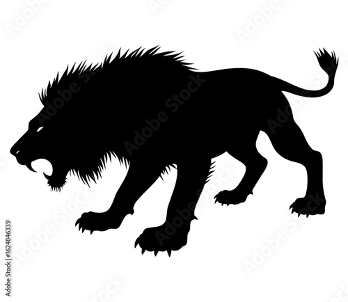Lion in Attack Pose Silhouette