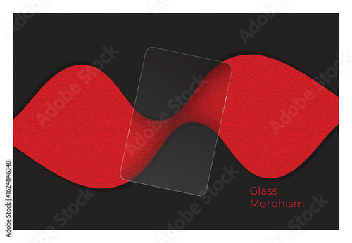 Modern Glassmorphism Background with Red and Black Abstract Wave
