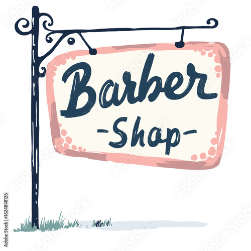 Barber shop sign illustration in vintage style with grass  