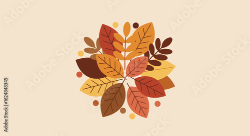 Autumnal leaf design on cream background with dots for web template use
