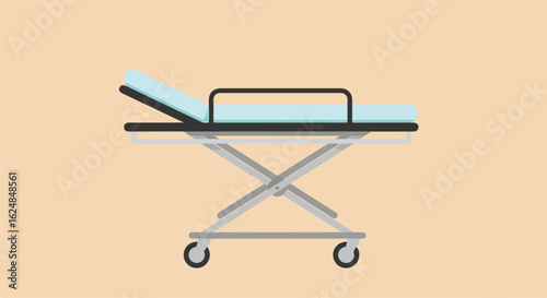 Empty gurney in a healthcare facility, neutral background, used for patient transport