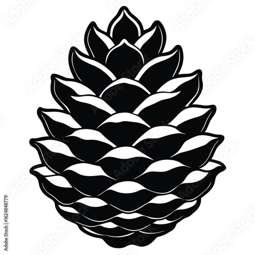A Detailed Black And White Stylized Illustration Of A Pine Cone