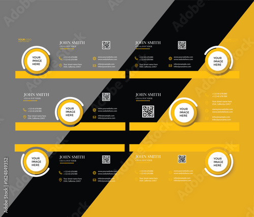 Business contact information template for multiple users with qr codes and image placeholders